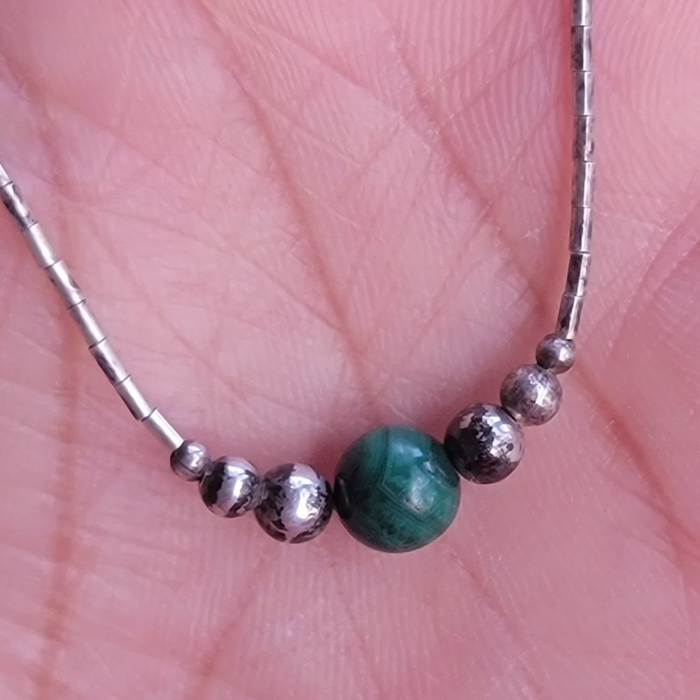 Vintage Native American handmade sterling balls, malachite ball, liquid silver h - Picture 2 of 14